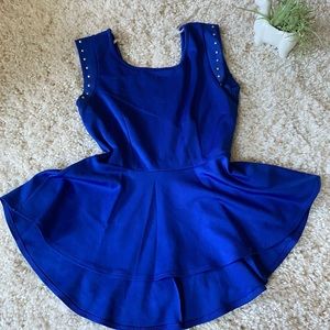 Cute 2000s Pompeii navy blue bejeweled frilly beautiful blouse evening s…